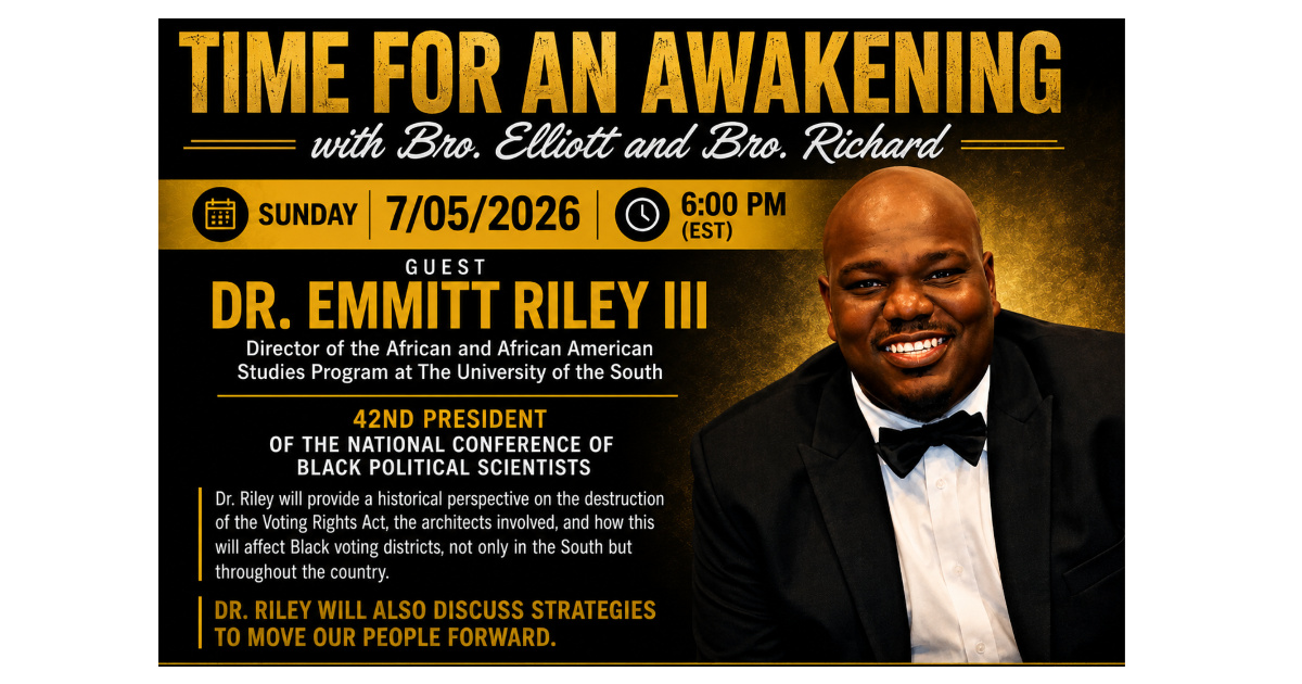 “Time for an Awakening” with Bro. Elliott, Sunday, 7/05/2026, 6:00 PM (EST)